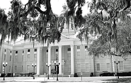 Black and white photo of a building
