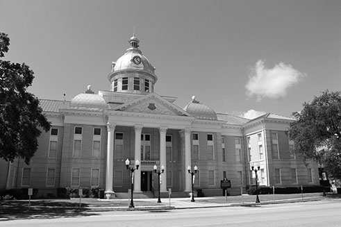 Black and white picture of an old building